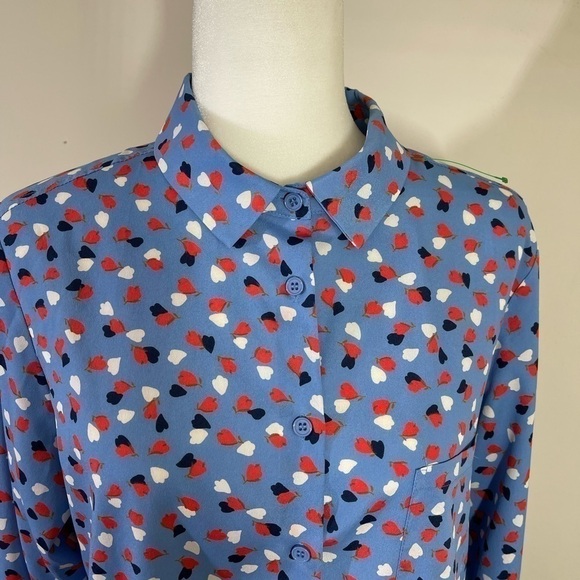 Collective concepts sz lg blouse top silky feel in a mini design in blues, rust - Picture 2 of 10